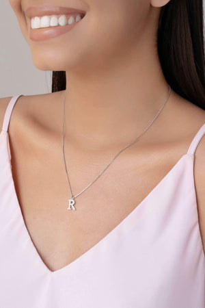 Gargantilha Veneziana Letra R Cravejada Cristal Ródio Branco - 45 cm