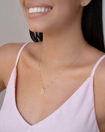 Colar Veneziana Letra S Cravejada Cristal Banhado a Ouro 18K - 45 cm