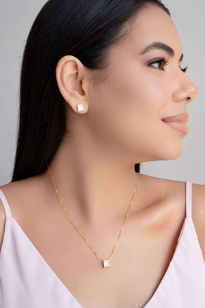 Conjunto Retangular Cristal  Banhado a Ouro 18K