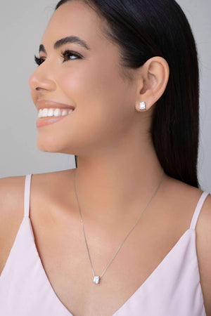 Conjunto Retangular Cristal  Ródio Branco