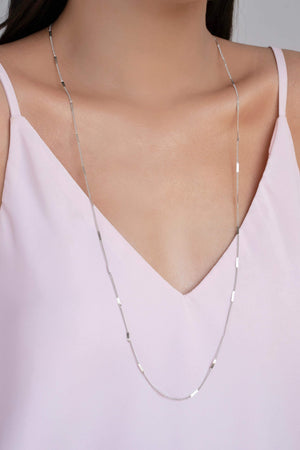 Gargantilha Longa Grumet Achatada Ródio Branco - 80 cm