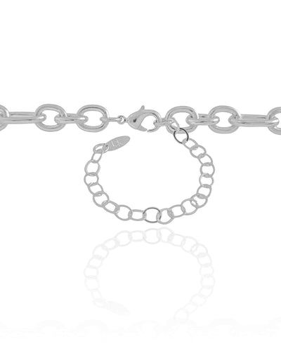 Colar Elos Ovais 8 mm Ródio Branco - 45 cm