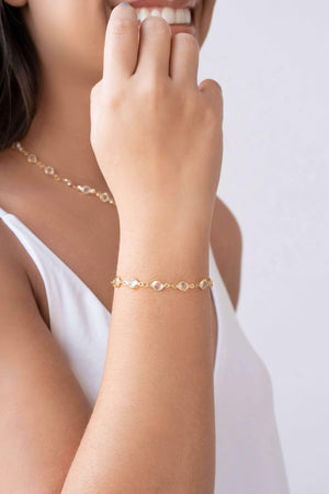 Pulseira Pontos de Luz Cristal 7 mm Banhado a Ouro 18K