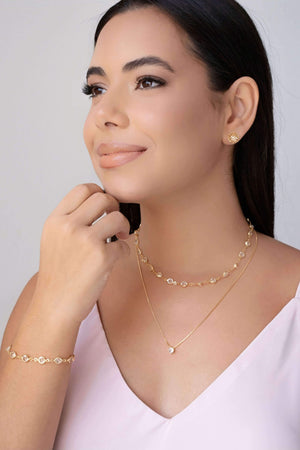 Pulseira Pontos de Luz Cristal 7 mm Banhado a Ouro 18K