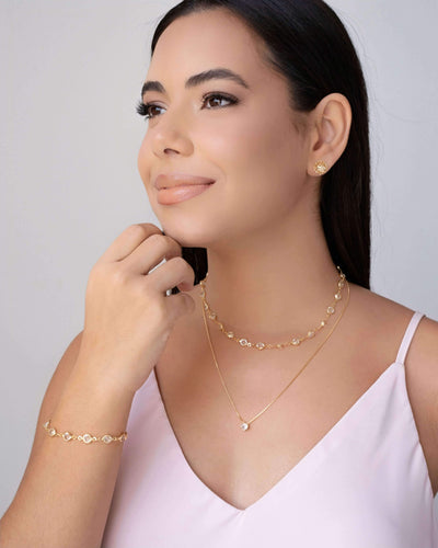 Brinco Bola Vazada Cristal 1.0 cm Banhado a Ouro 18K