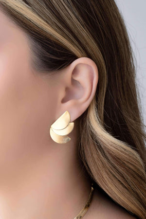 Brinco Leque Liso 3.0 cm Banhado a Ouro 18K