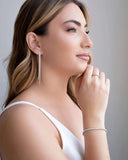 Brinco Franja Riviera Cristal 7.8 cm Ródio Branco