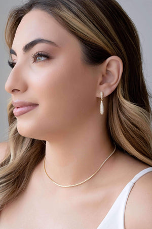 Brinco Gota Cravejado Cristal 3.2 cm Banhado a Ouro 18K