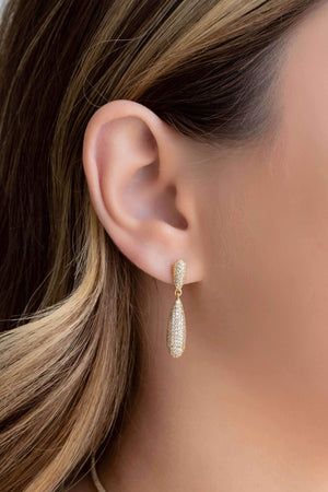 Brinco Gota Cravejado Cristal 3.2 cm Banhado a Ouro 18K