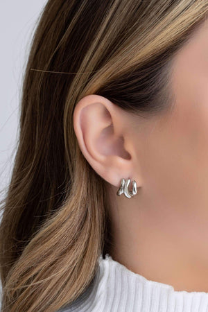 Brinco Argola Três Filetes Lisos 1.3 cm Ródio Branco