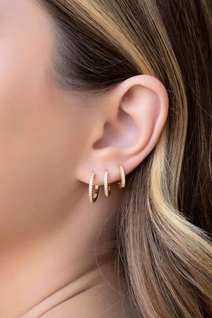 Trio de Argolas Cravejadas Cristal Banhado a Ouro 18K