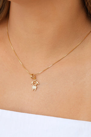 Pingente Filha Ponto de Luz Cravejado Cristal 1.4 cm Banhado a Ouro 18K