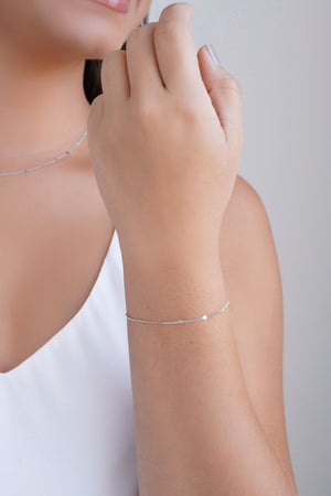 Pulseira Grumet Plaquinhas 2 mm Ródio Branco