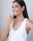 Gargantilha Longa Grumet Plaquinhas Ródio Branco - 80 cm