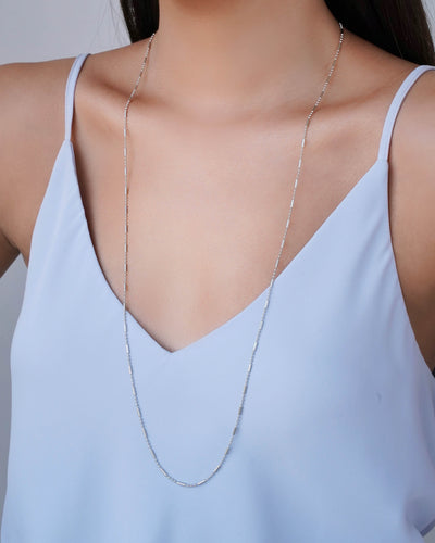 Colar Longo Canutilhos 1 mm Ródio Branco - 80 cm