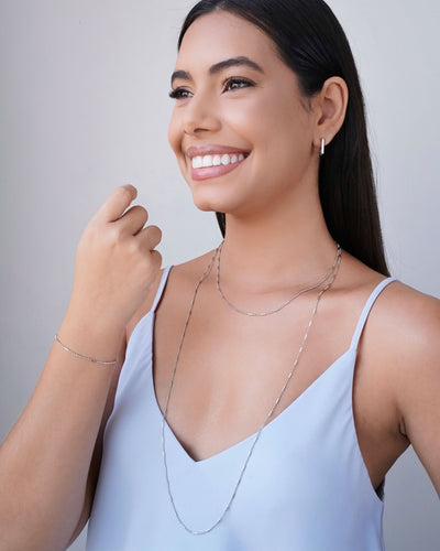 Colar Longo Canutilhos 1 mm Ródio Branco - 80 cm