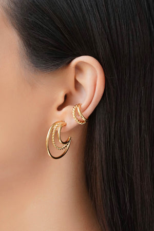 Brinco Argola Três Filetes 2.9 cm Banhado a Ouro 18K