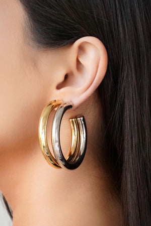 Brinco Argola ABS Tubo Liso 5.0 cm Banhado a Ouro 18K