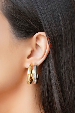 Brinco Argola ABS Orgânica Lisa 3.2 cm Banhado a Ouro 18K
