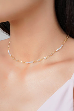 Choker Pérolas Pontos de Luz Cristal Banhado a Ouro 18K