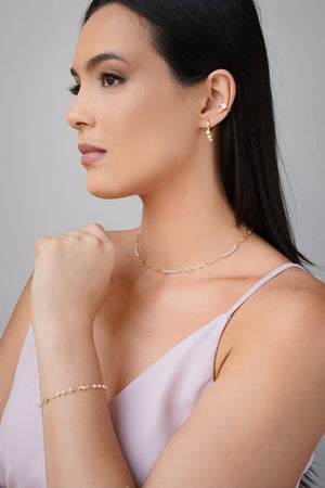 Choker Pérolas Pontos de Luz Cristal Banhado a Ouro 18K