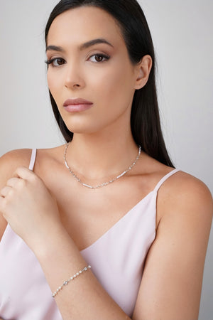 Choker Pérolas Pontos de Luz Cristal Ródio Branco