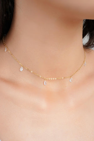 Choker Elos Gotas Cristais Banhado a Ouro 18K