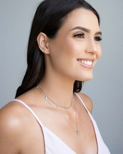 Choker Elos Gotas Cristais Ródio Branco - 31 cm
