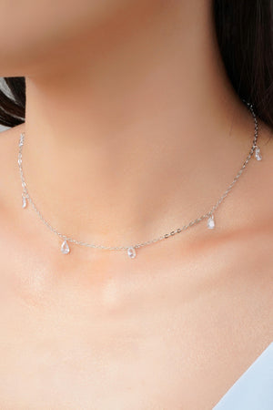 Choker Elos Gotas Cristais Ródio Branco
