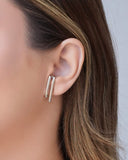 Ear Hook Dois Filetes Lisos 2.0 cm Ródio Branco