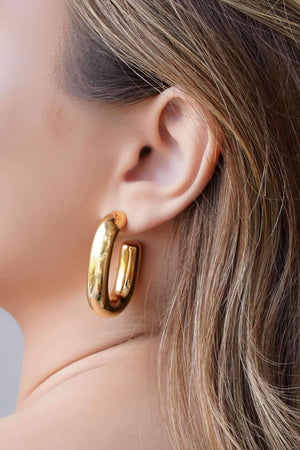 Brinco Argola Oval Tubo Liso ABS 3.8 cm Banhado a Ouro 18K