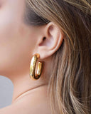 Brinco Argola Oval Tubo Liso ABS 3.8 cm Banhado a Ouro 18K