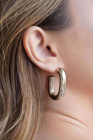 Brinco Argola Oval Tubo Liso ABS 3.8 cm Ródio Branco