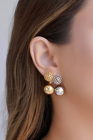 Ear Jacket Redondo Tela Meia Bola Lisa 3.2 cm Banhado a Ouro 18K