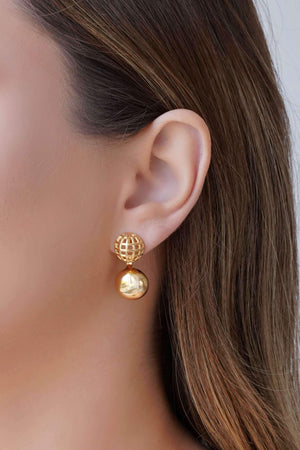 Ear Jacket Redondo Tela Meia Bola Lisa 3.2 cm Banhado a Ouro 18K