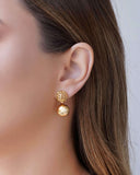 Ear Jacket Redondo Tela Meia Bola Lisa 3.2 cm Banhado a Ouro 18K