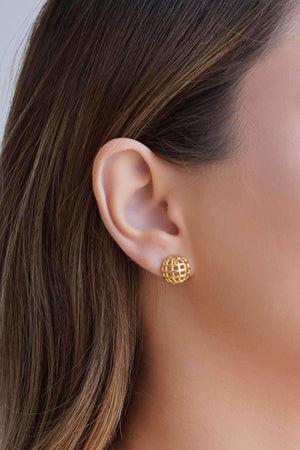 Ear Jacket Redondo Tela Meia Bola Lisa 3.2 cm Banhado a Ouro 18K