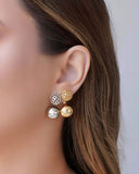 Ear Jacket Redondo Tela Meia Bola Lisa 3.2 cm Ródio Branco