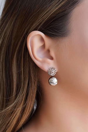 Ear Jacket Redondo Tela Meia Bola Lisa 3.2 cm Ródio Branco