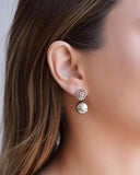 Ear Jacket Redondo Tela Meia Bola Lisa 3.2 cm Ródio Branco