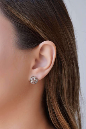 Ear Jacket Redondo Tela Meia Bola Lisa 3.2 cm Ródio Branco