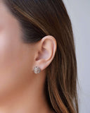 Ear Jacket Redondo Tela Meia Bola Lisa 3.2 cm Ródio Branco