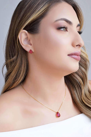 Conjunto Gota Rubi Banhado a Ouro 18K