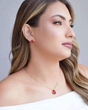 Conjunto Gota Rubi Banhado a Ouro 18K