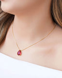 Conjunto Gota Rubi Banhado a Ouro 18K