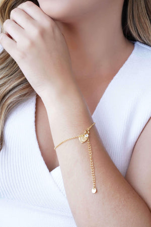 Pulseira Elos Pingente Coração Gato Ponto de Luz Cristal Banhado a Ouro 18K