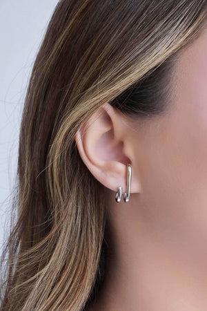 Ear Hook Filetes Lisos 2.4 cm Ródio Branco