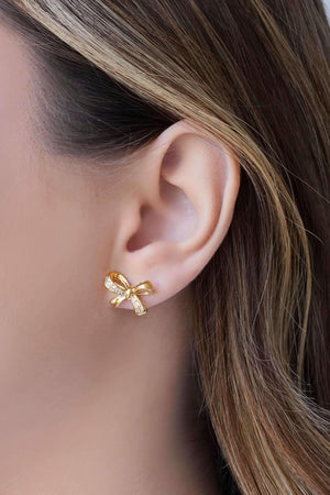 Brinco Laço Cravejado Cristal 1.2 cm Banhado a Ouro 18K