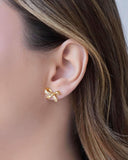 Brinco Laço Cravejado Cristal 1.2 cm Banhado a Ouro 18K