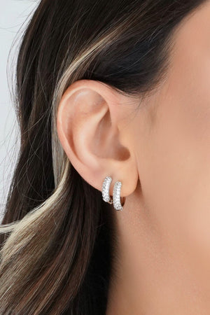 Brinco Argola Click Cravejada Cristal 1.4 cm Ródio Branco